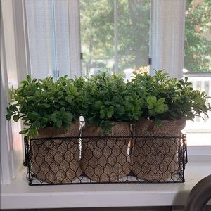 Faux boxwood windowsill decoration